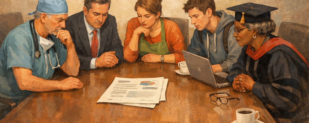 Board members focusing on the document