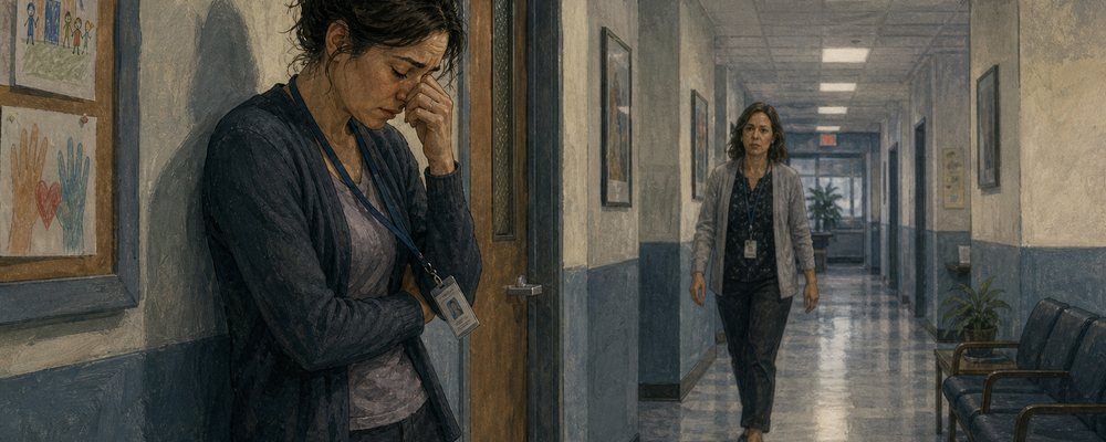 A social worker tries to self-soothe after a traumatic interaction with a client.